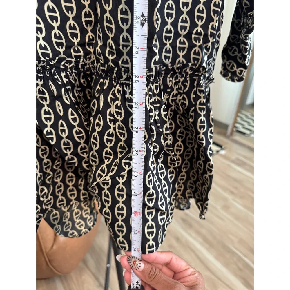 J.Crew Women's Shirt Dress Chain Print Long Sleeve Ruffle Hem E1‎